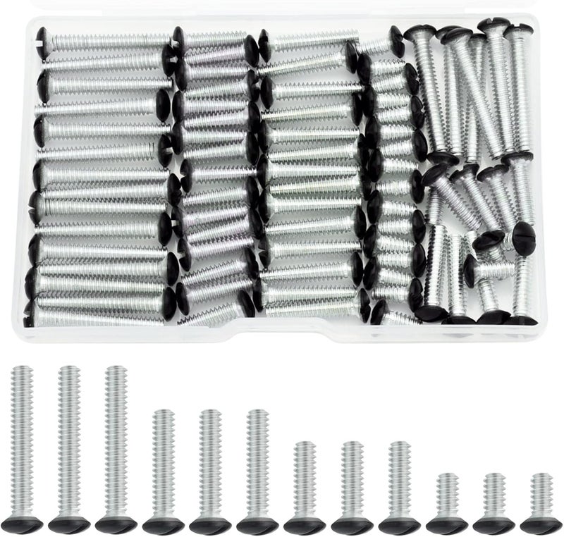Taezn Black Wall Plate Screws, 100 Pieces Outlet Screws 4 Length Sizes 6-32 Thread Switch Plate Screws Perfect Replacement with Outlet Cover and Light Plate - Image 1
